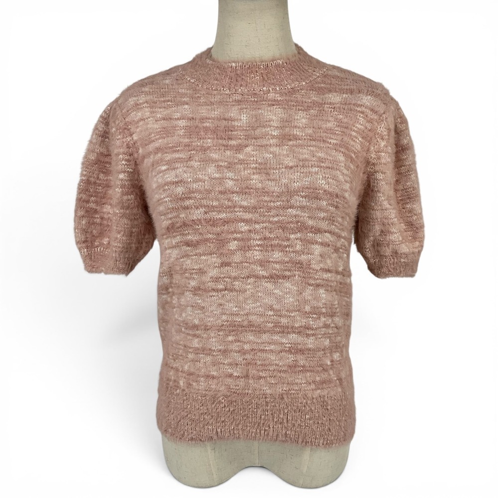 Philosophy Republic Clothing Pink White Puff Sleeve Mock Neck Knit Top L/G